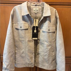 *NWT* Scott James Faux Leather Sherpa Lined Jacket in Stone. Size: M
